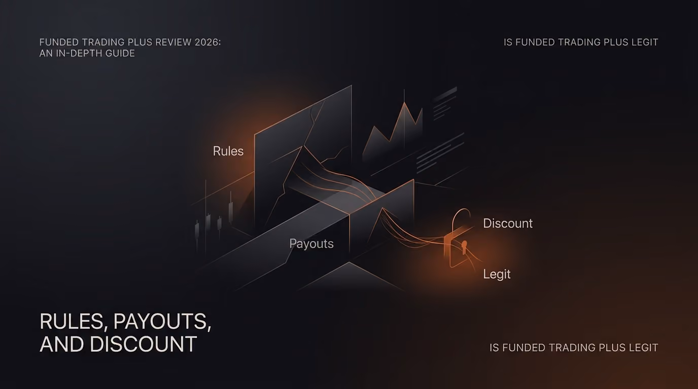 Funded Trading Plus Review 2026: An In-Depth Guide - Rules, Payouts, and Discount ā is Funded Trading Plus legit ā futures trading platform context, abstract editorial illustration